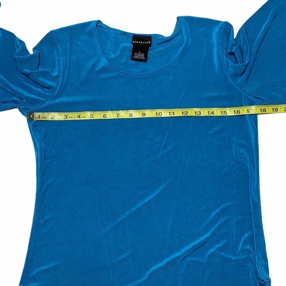 CITIKNITS Blue 3/4 Sleeve Asymmetrical Scalloped Hem Blouse - Picture 7 of 11